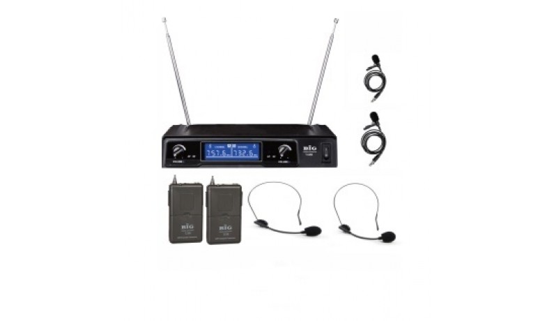 BIG V68 Радіосистема UHF 764,1-744,6MHZ, два наголовних + два петличних мікрофони BIG V68 Радіосистема UHF 764,1-744,6MHZ, два наголовних + два петличних мікрофони