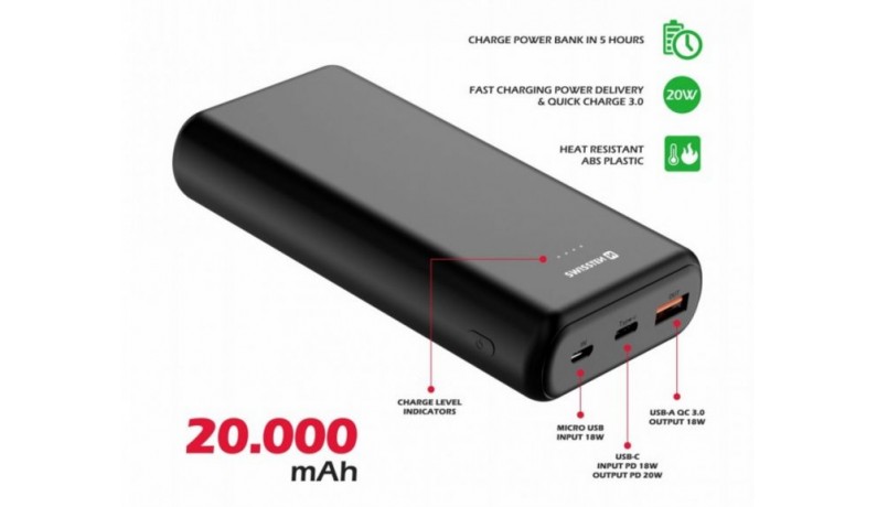 SWISSTEN Power Line 20000mAh Black Батарея Power Bank 20000mAh 20W SWISSTEN Power Line 20000mAh Black Батарея Power Bank 20000mAh 20W