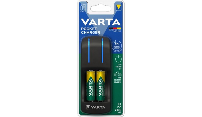 VARTA POCKET Charger+ Зарядний пристрій для акумуляторів AA/AAA+4хAA2100mAh VARTA POCKET Charger+ Зарядний пристрій для акумуляторів AA/AAA+4хAA2100mAh