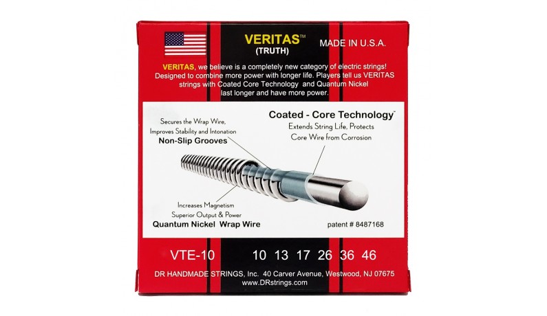 DR VTE-10 Veritas Coated Core Electric Струни для електрогітари 10-46 DR VTE-10 Veritas Coated Core Electric Струни для електрогітари 10-46