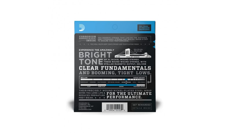 D'ADDARIO EXL170-5SL XL Струни для бас-гітари 5 струн .045-.130 D'ADDARIO EXL170-5SL XL Струни для бас-гітари 5 струн .045-.130